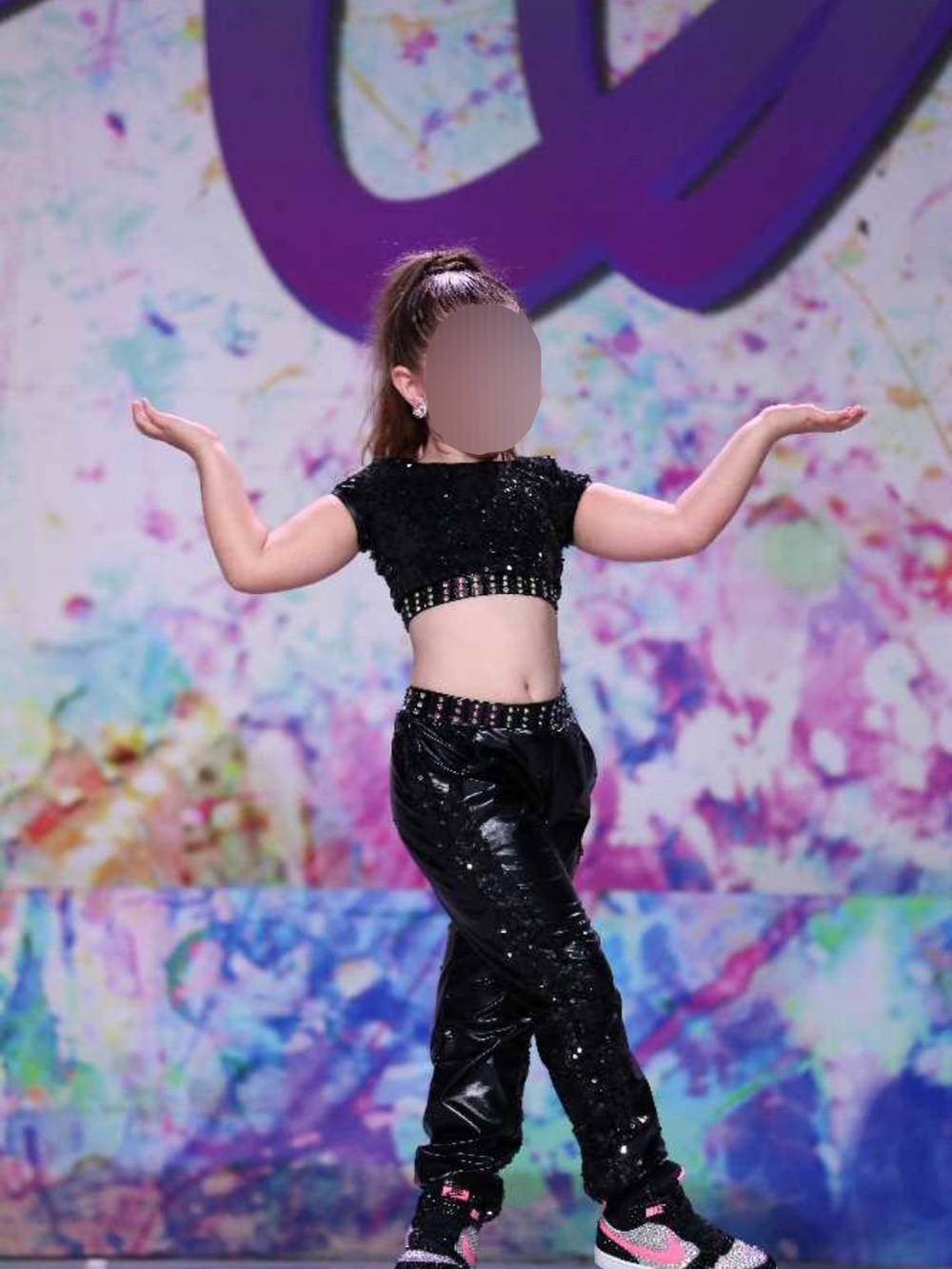 Black Sequin Crop Top and Shiny Jogger Dance Set for Girls